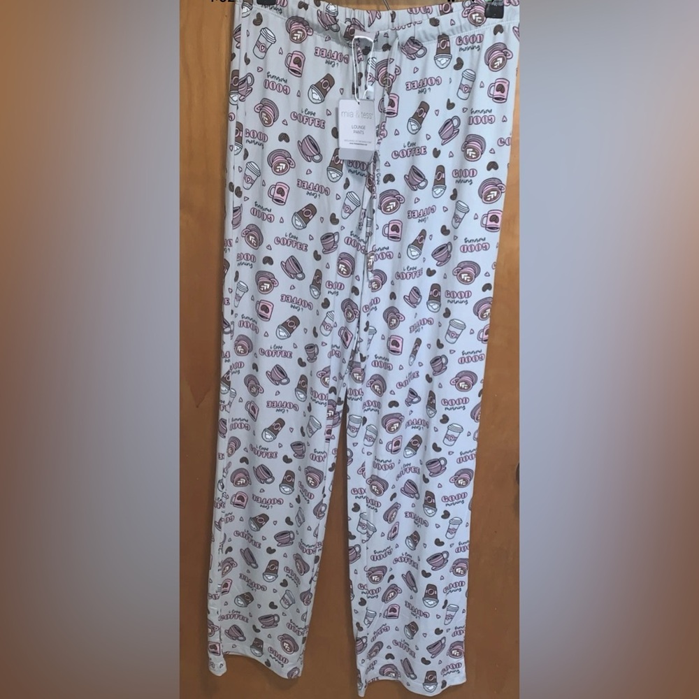 Mia & Tess PJs I Love Coffee-Themed Pajama Jammie Pants Women’s Medium NWT